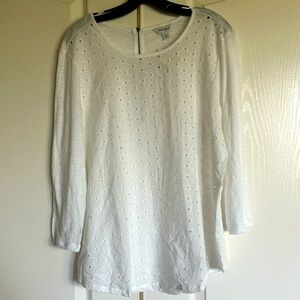 Lucky Brand white cotton eyelet round neck long sleeve exposed zipper size XL